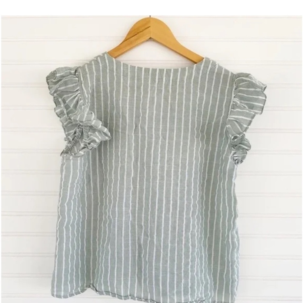 Shein Light Green White Striped Button Blouse Women’s Large - Picture 2 of 5